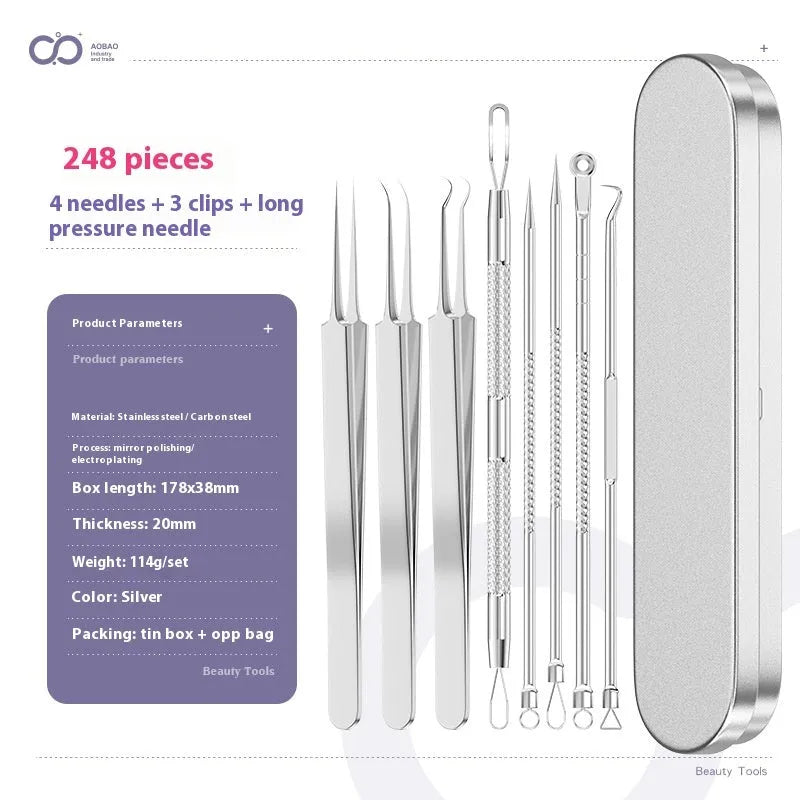 Four metal acne needles with ultra fine pointed tips for blackhead removal and skincare treatment