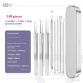 Four metal acne needles with ultra fine pointed tips for blackhead removal and skincare treatment