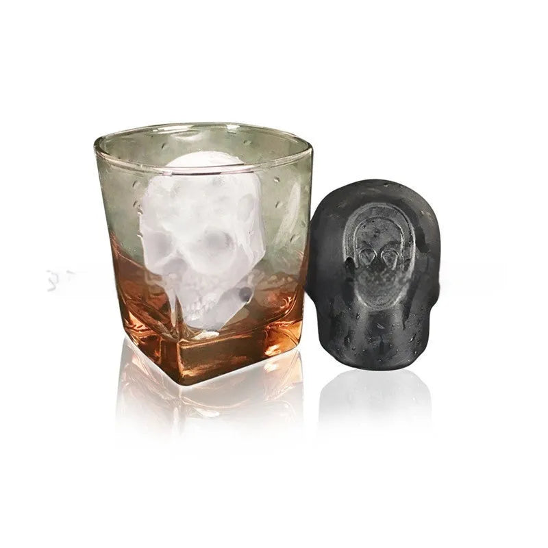 3D silicone Halloween skull ice cube tray showing detailed mould cavities.