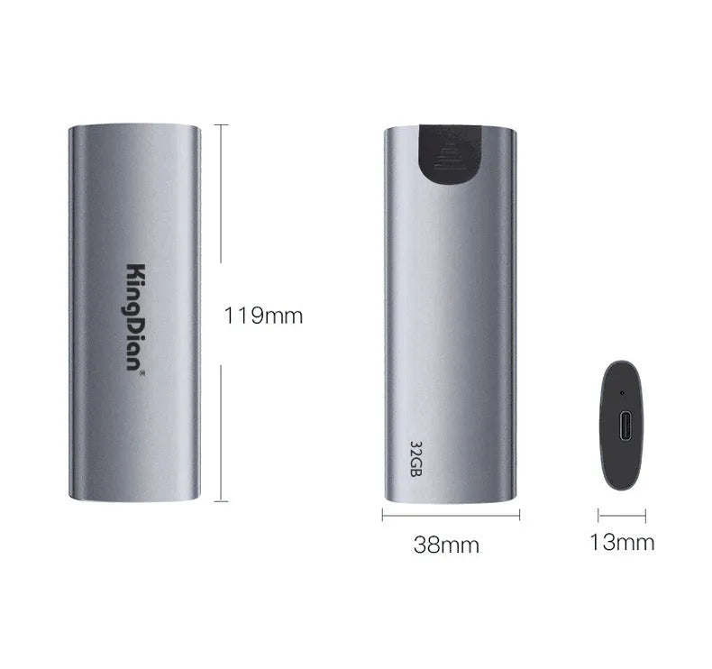 Grey rectangular mobile SSD portable hard drive for direct phone connection.