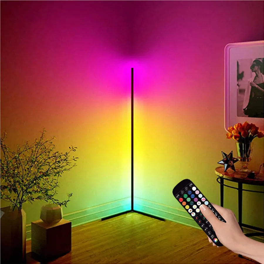 Black aluminium alloy floor lamp with silicone shade and RGB colour changing lights