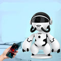 White or black Space Robot home monitoring camera with a wide-angle lens on a detachable base.