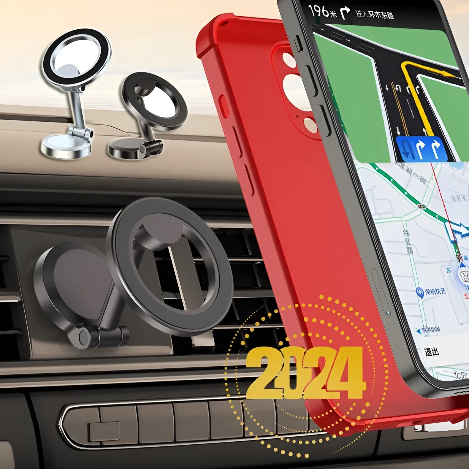 All-metal magnetic car phone mount in Qian colour with foldable dashboard holder design
