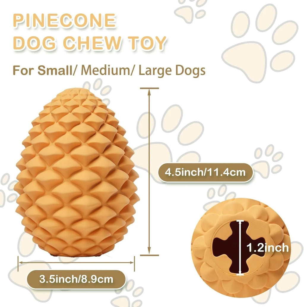 Natural rubber pine cone shaped dog chew toy with treat dispenser for large dogs