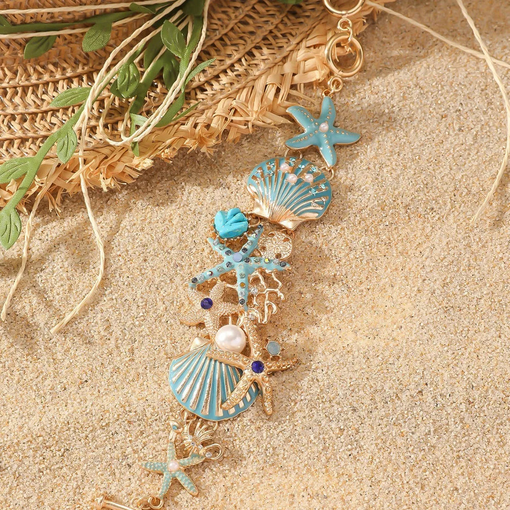 Women's electroplated alloy boat anchor rhinestone bracelet with starfish design