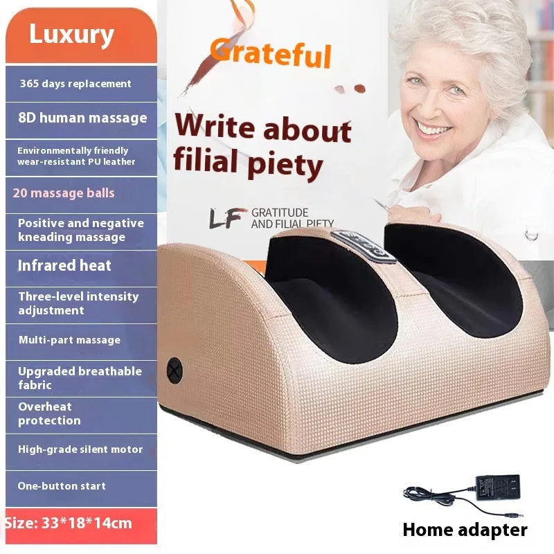 Household foot massager machine showing different colour options and massage modes