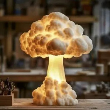 Mushroom cloud shaped modern art table lamp with USB power cable for decorative lighting.