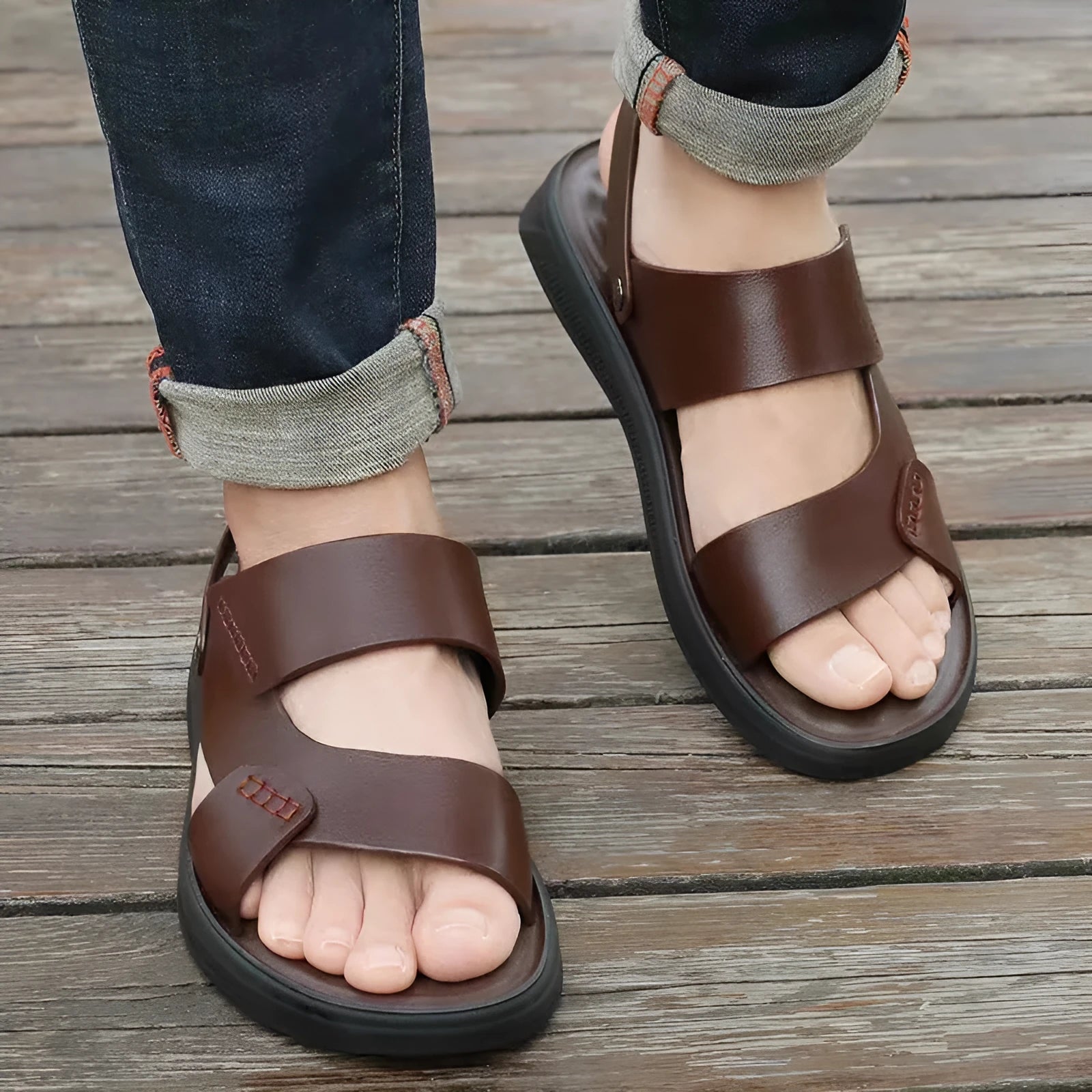 Men's brown and black waterproof plastic sandals for beach and outdoor casual wear