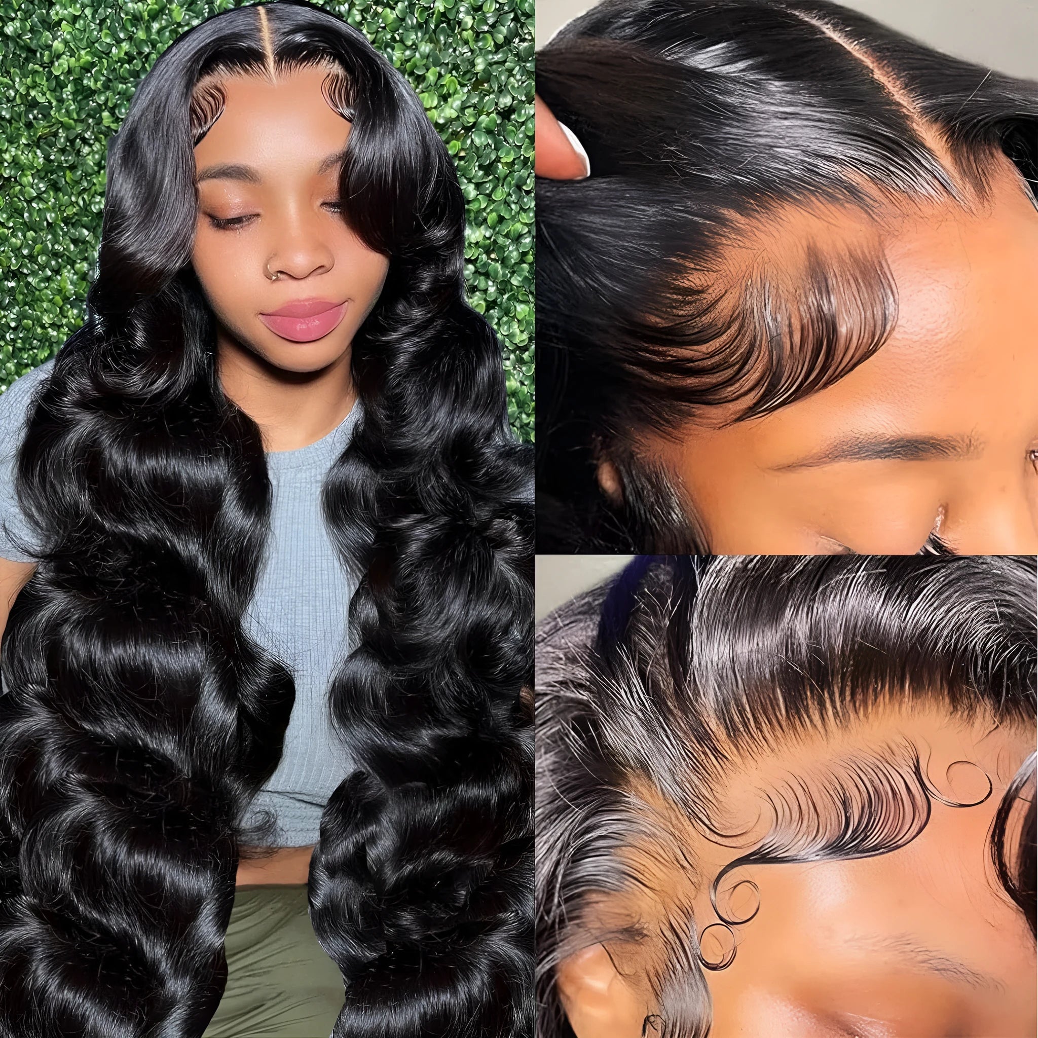 Black synthetic full-head wig with medium-length curly waves, shown on mannequin head