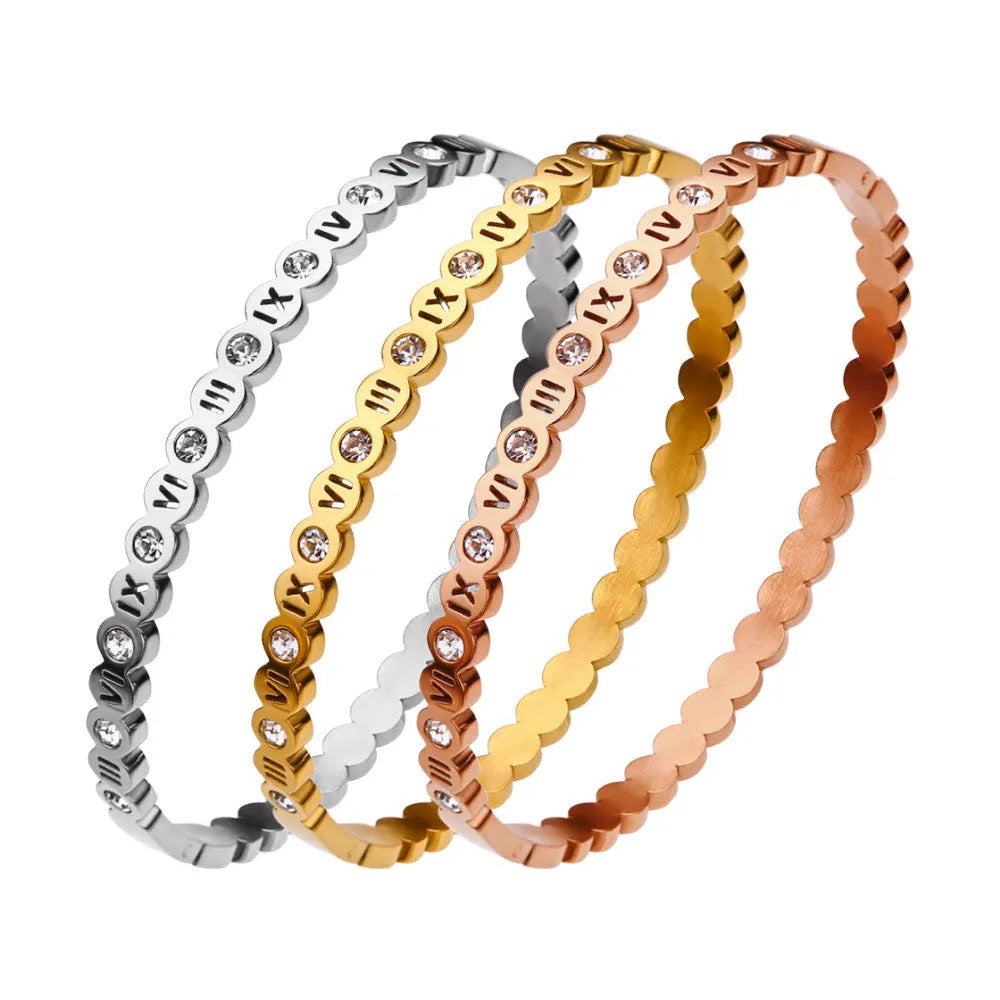Titanium steel bracelet with Korean style numbers design in gold rose gold or steel colour options
