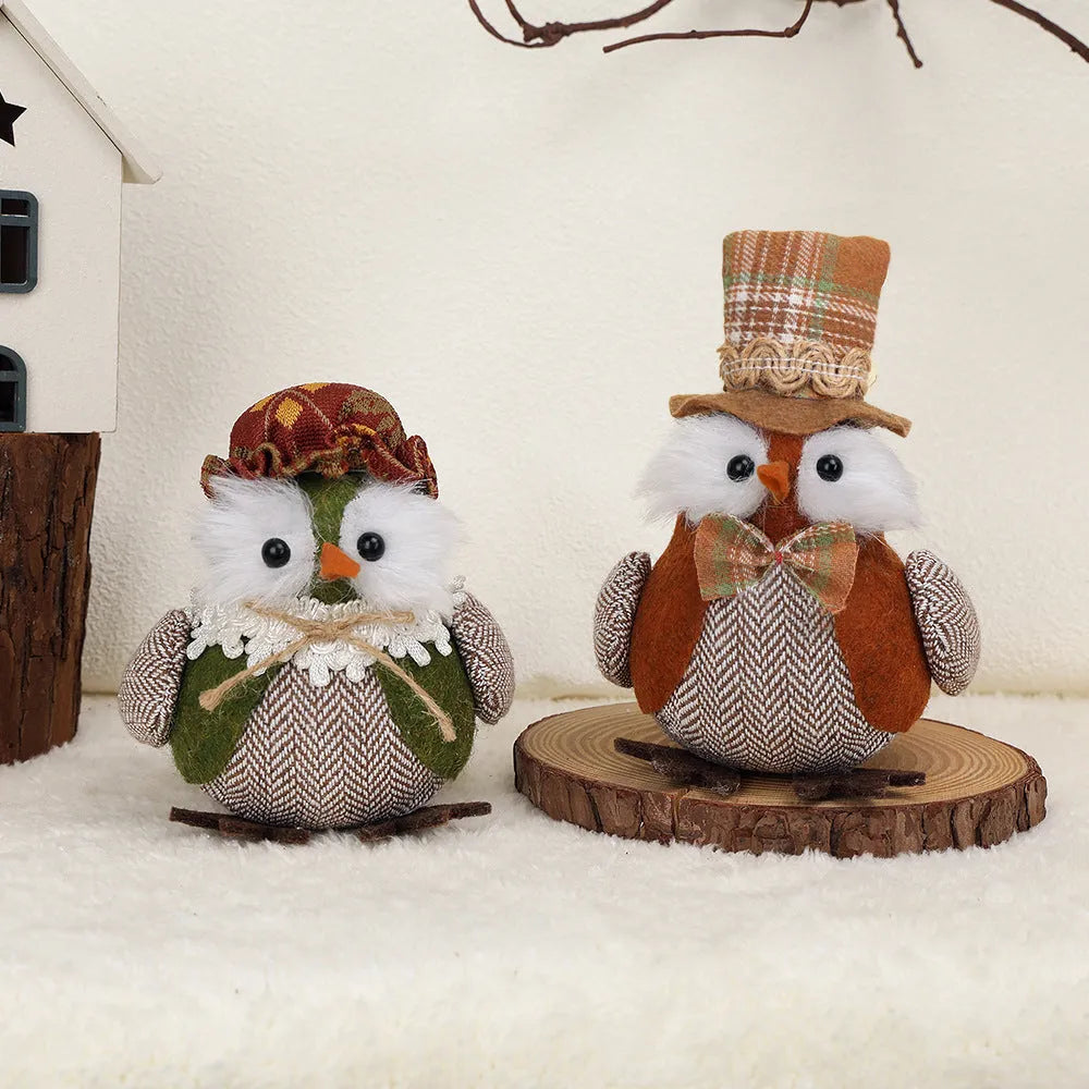 Thanksgiving owl and harvest bird polyester cloth desktop pendant ornament in orange or green colour
