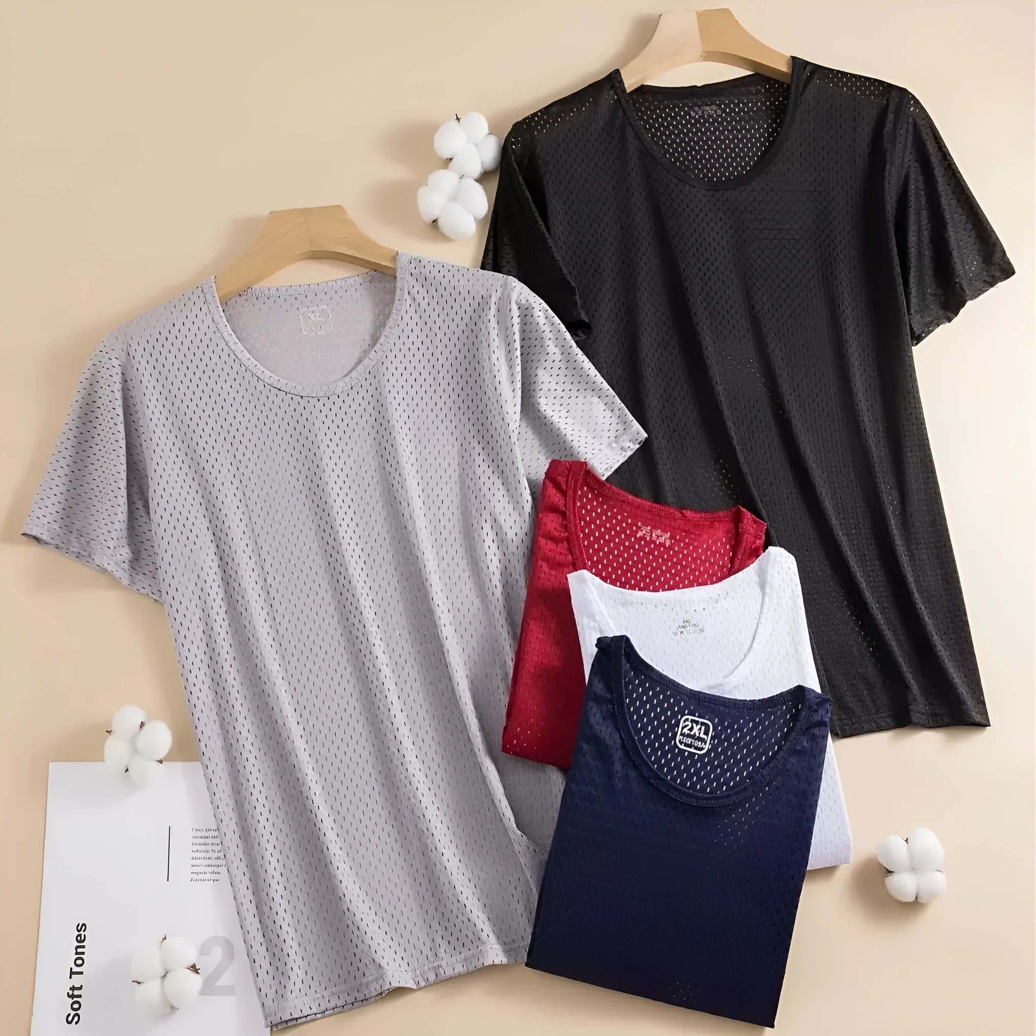 Men's ice silk loose fit short sleeve t-shirt in black, shown front view.