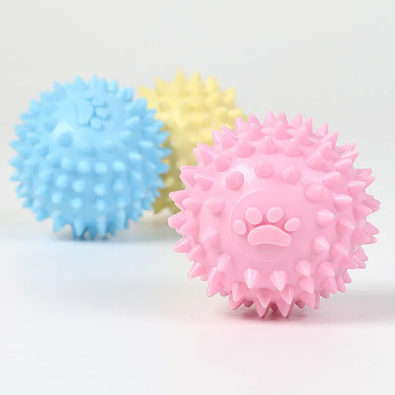 Blue TPR dog chew ball with textured surface for teeth cleaning, 6cm diameter