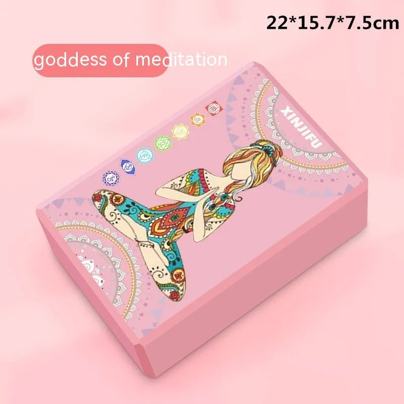 EVA foam yoga block in violet colour, shown next to a pink block, demonstrating its size and rectangular shape for fitness support.