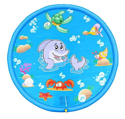 Blue PVC water spray play mat with marine animal graphics for outdoor children's water play