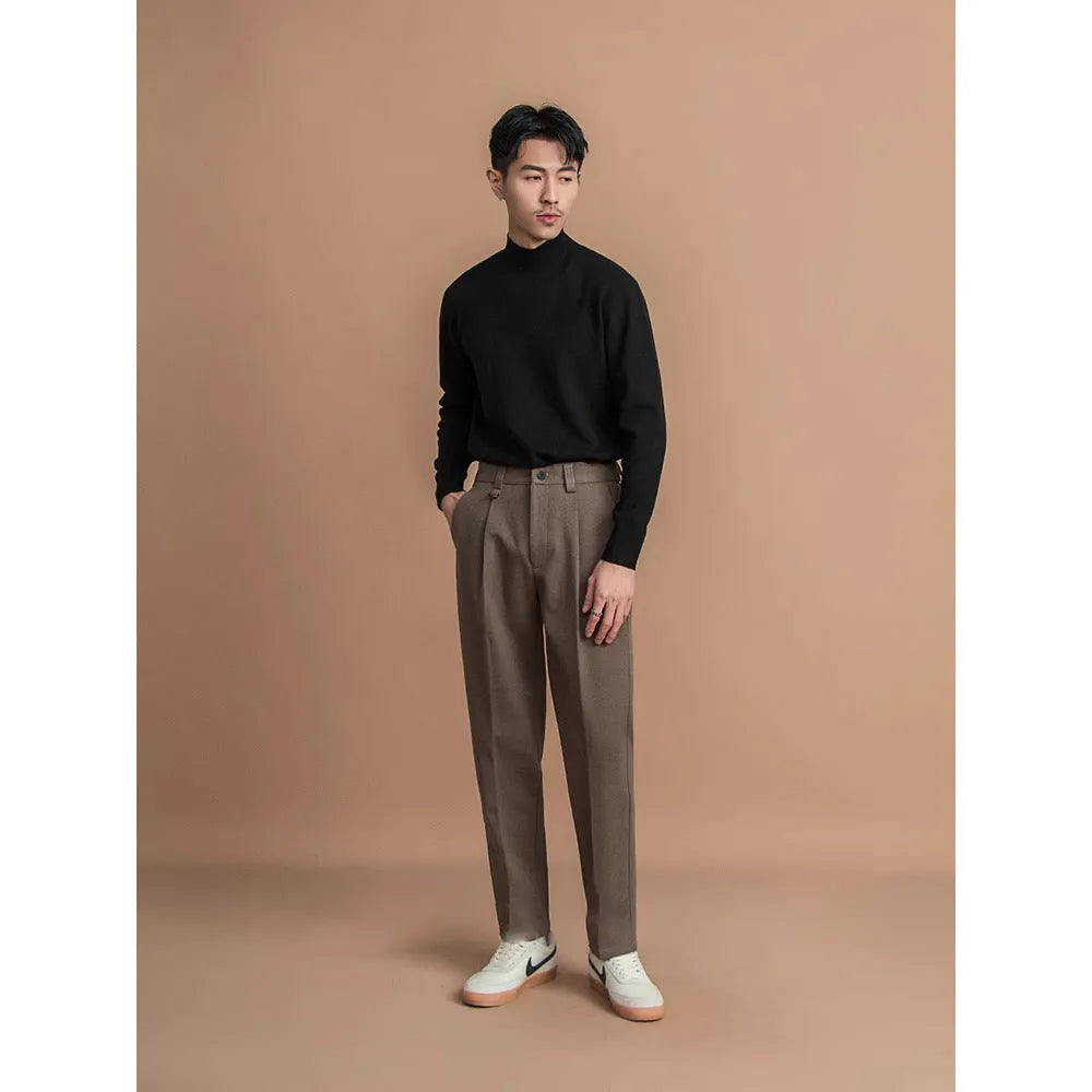 Men's straight-leg trousers in light business style, polyester fabric, available in multiple colours