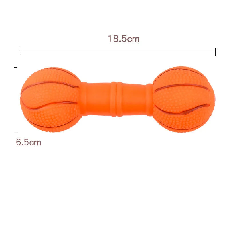 PVC football dumbbell shaped dog chew toy with squeaker in assorted colours