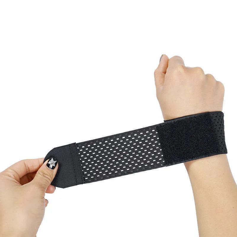 A high elasticity breathable athletic wristguard for wrist support in black, grey, or pink.