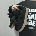 Black retro low-top sneakers with waterproof platform and injection-moulded rubber sole