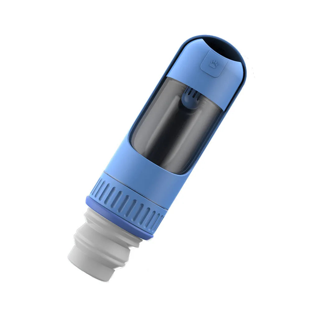 Portable dog water bottle with built-in drinking bowl in dark blue colour