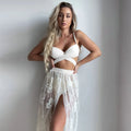 Backless push-up bikini three-piece set with matching skirt in solid colour