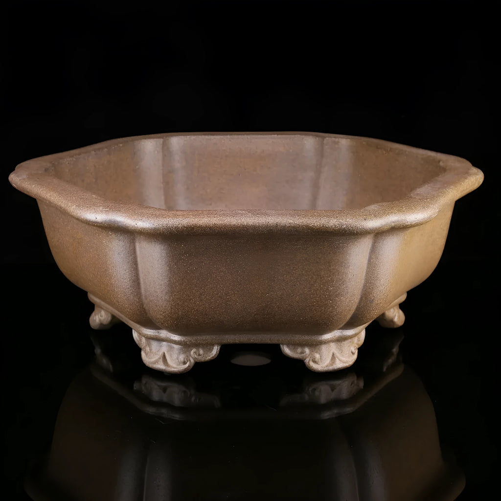 Large handmade purple sand tea basin in hexagonal style for plant cultivation