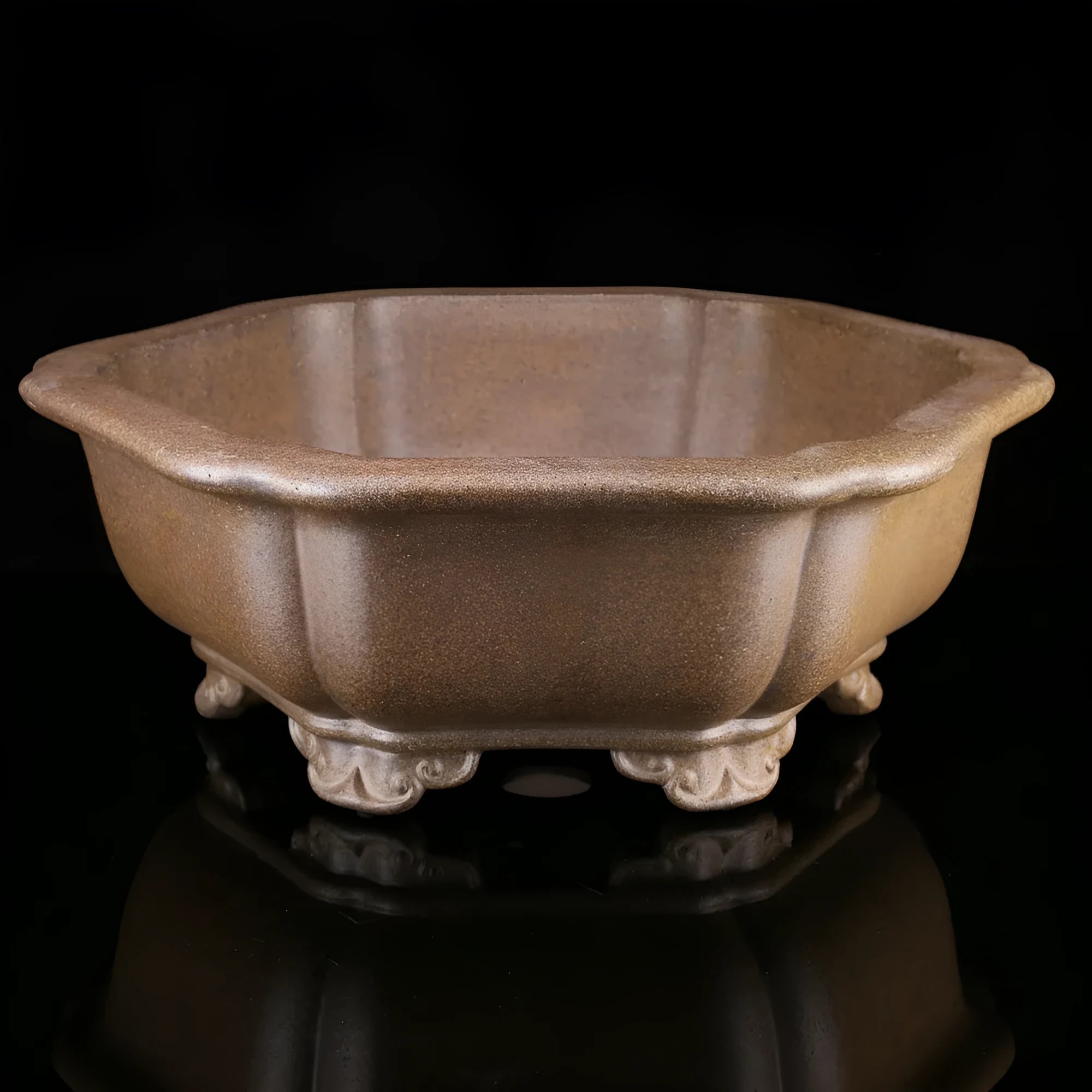 Large handmade purple sand tea basin in hexagonal style for plant cultivation