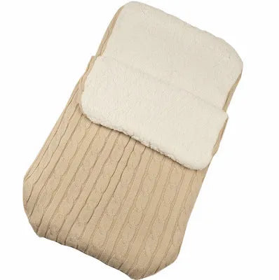 Envelope-style baby stroller sleeping bag in beige with lamb cashmere lining and cotton wool filling