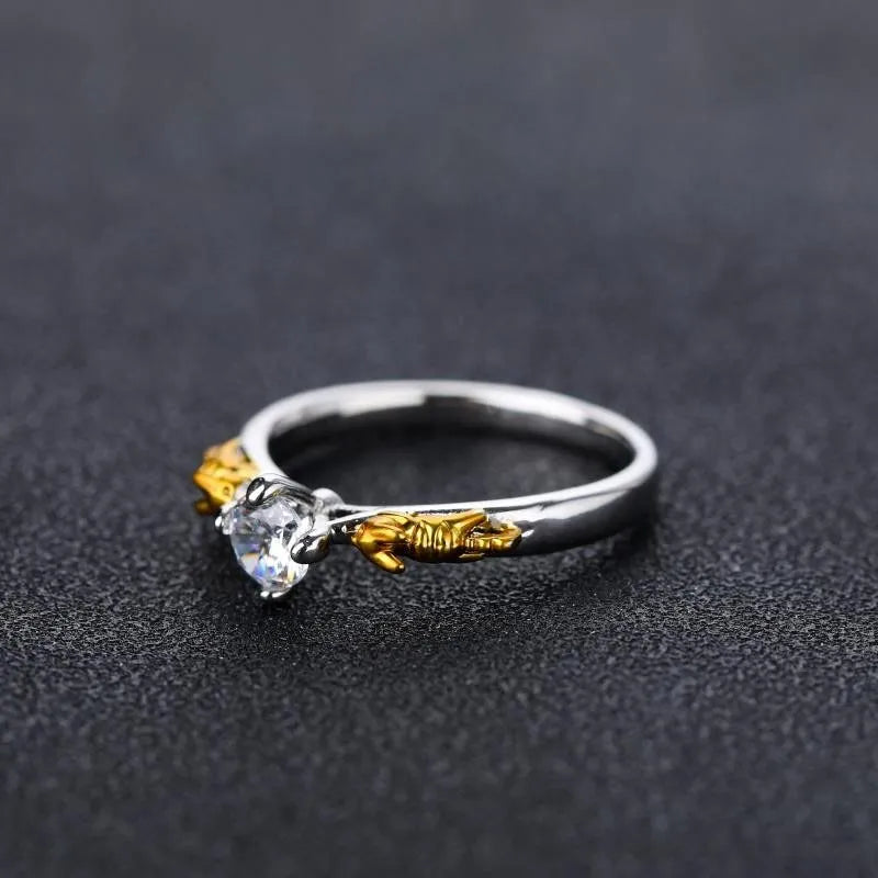 Black gold tone copper crown ring for cosplay and fashion, shown in size 8.