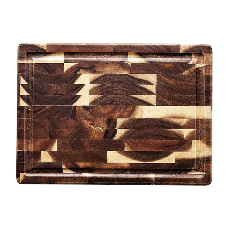Brown acacia wood parquet cutting board 3cm thick for kitchen food preparation