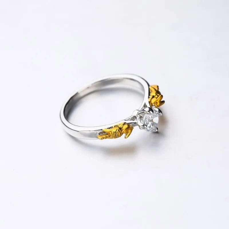 Black gold tone copper crown ring for cosplay and fashion, shown in size 8.