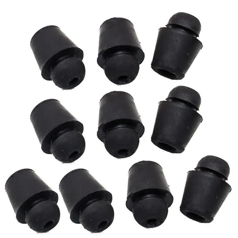 Ten black rubber automobile buckle clips with integrated shock absorbers for damping trim vibration.