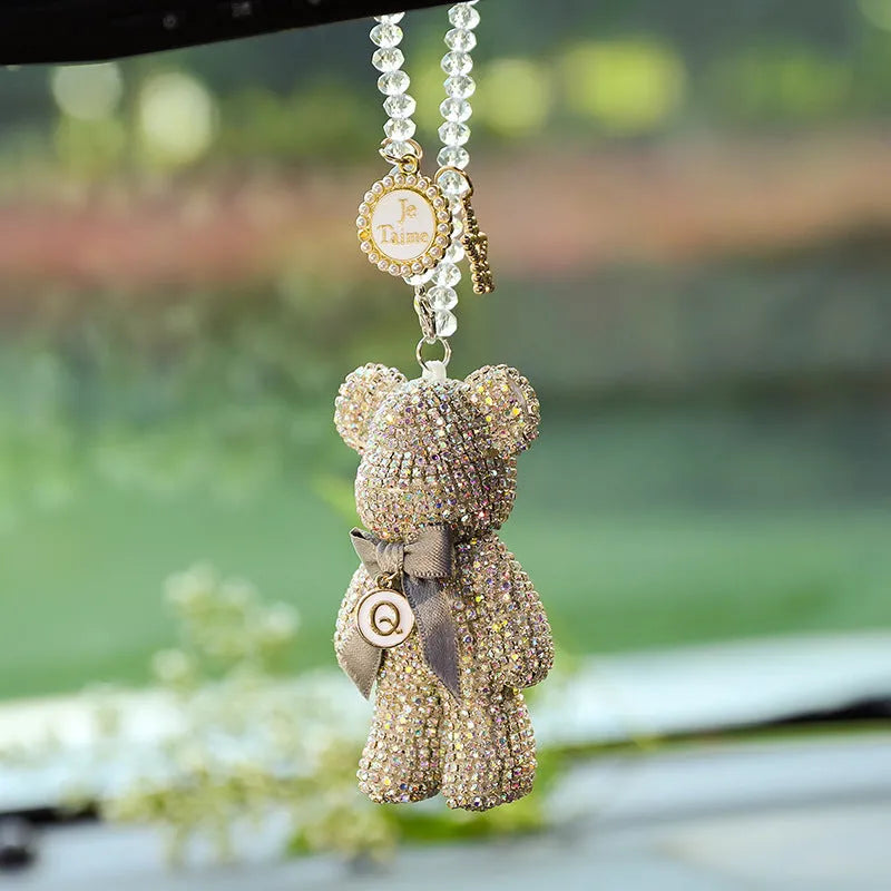 Violent Bear car rearview mirror pendant with crystal rhinestones in 5x9cm size