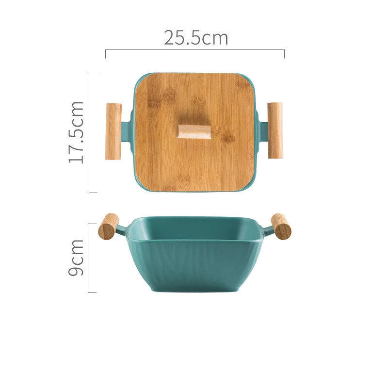 Ceramic bowl with irregular shape and matching lid in heat-resistant porcelain