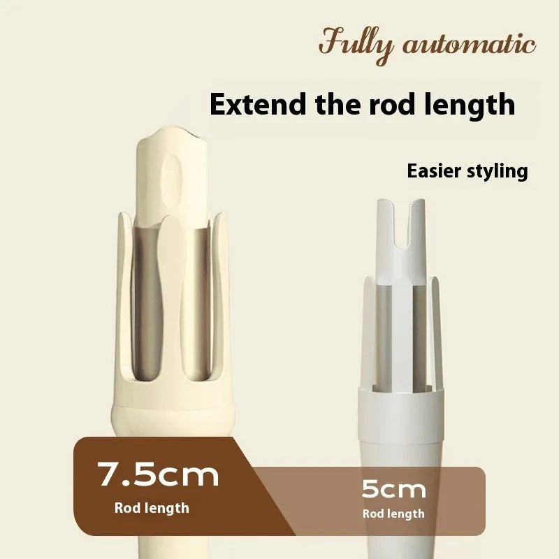 White automatic hair curler with 32mm ceramic barrel and international plug adapters