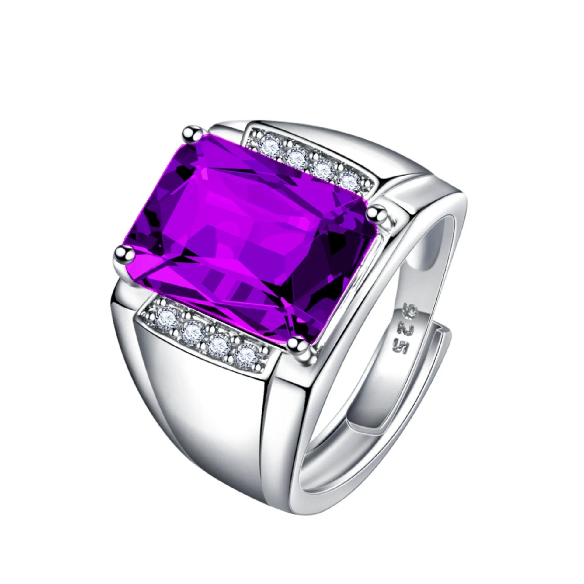 Adjustable opening geometric copper ring with amethyst coloured gemstones in six colour options