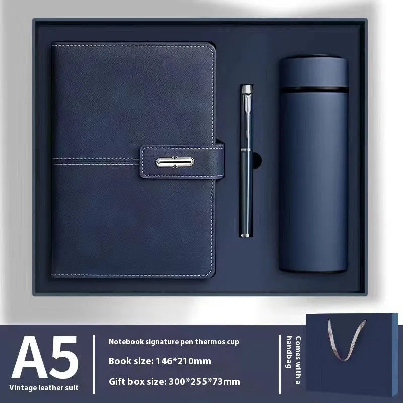 A5 notebook with PU leather cover in various colours including black, red, green, blue, and orange