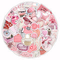 Pack of 63 cute pink heart decorative stickers with realistic 3D print on a sheet.