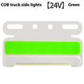 Waterproof aluminium alloy COB LED side light for 12v and 24v trucks in red, yellow, green, blue, or white.