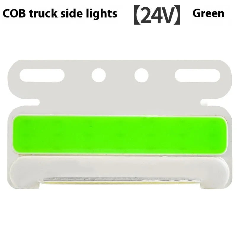 Waterproof aluminium alloy COB LED side light for 12v and 24v trucks in red, yellow, green, blue, or white.