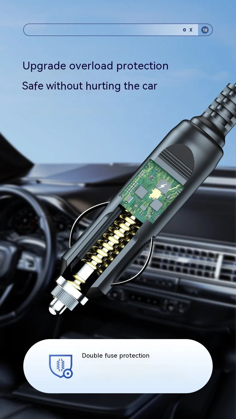 Wireless digital display car air pump and vacuum cleaner unit with accessories on a grey background