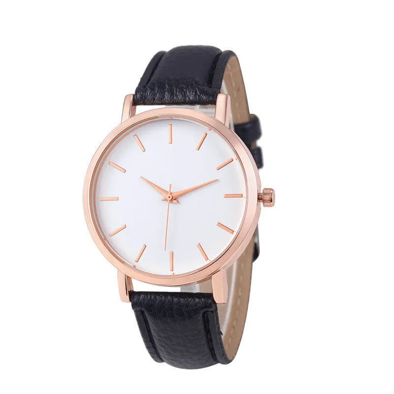 Square quartz watch with PU leather strap and alloy case in a selection of colours on a white background.