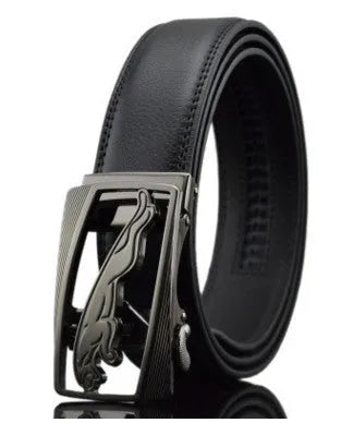 Men's automatic buckle leather belt in cowhide with adjustable length and multiple buckle options