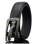 Men's automatic buckle leather belt in cowhide with adjustable length and multiple buckle options