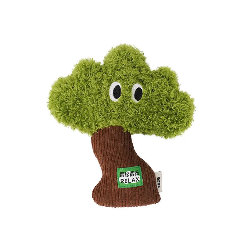 Pine tree shaped cat toy with cat mint element hanging for interactive play