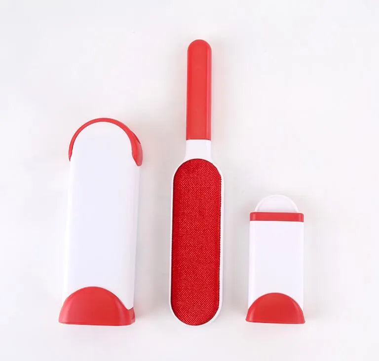 Blue reusable pet hair removal comb with double-sided lint brush and self-cleaning base