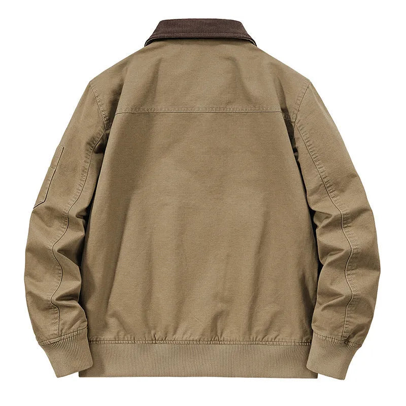 Men's casual washed cotton flight jacket in army green colour