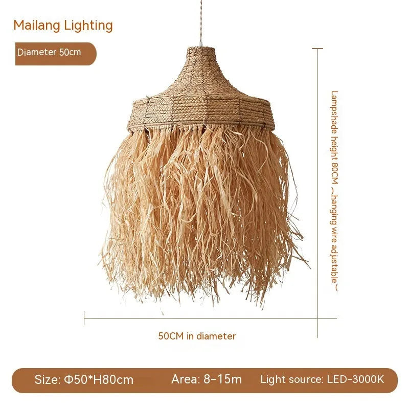 Retro style woven willow chandelier light with 50cm diameter