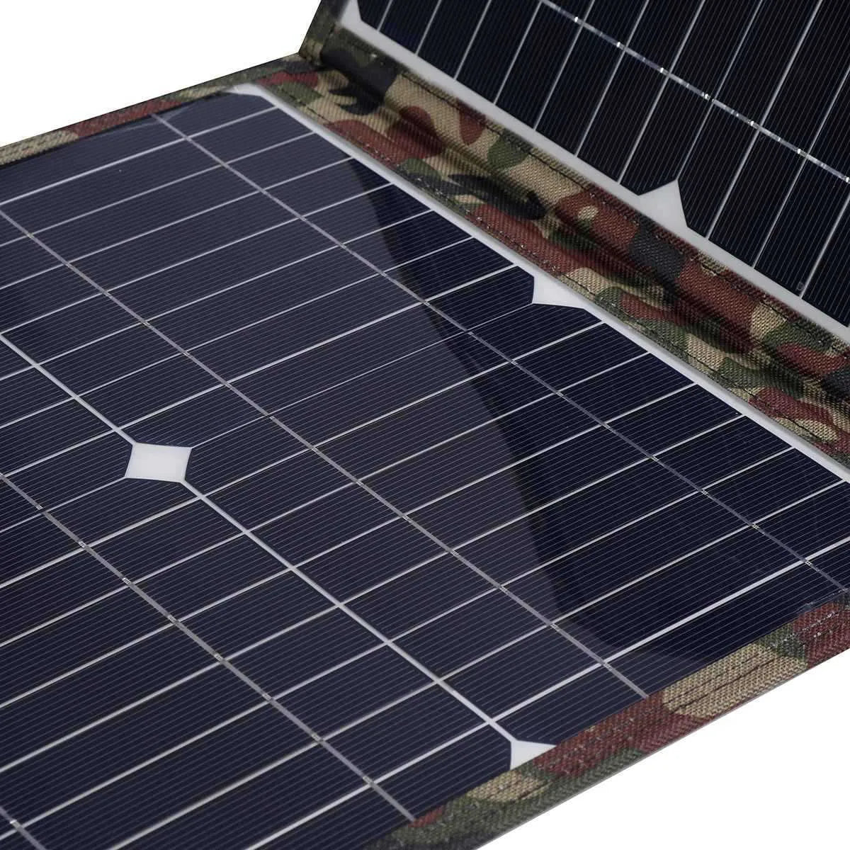 Black portable foldable 36W solar panel with car charger and USB accessories for outdoor device charging