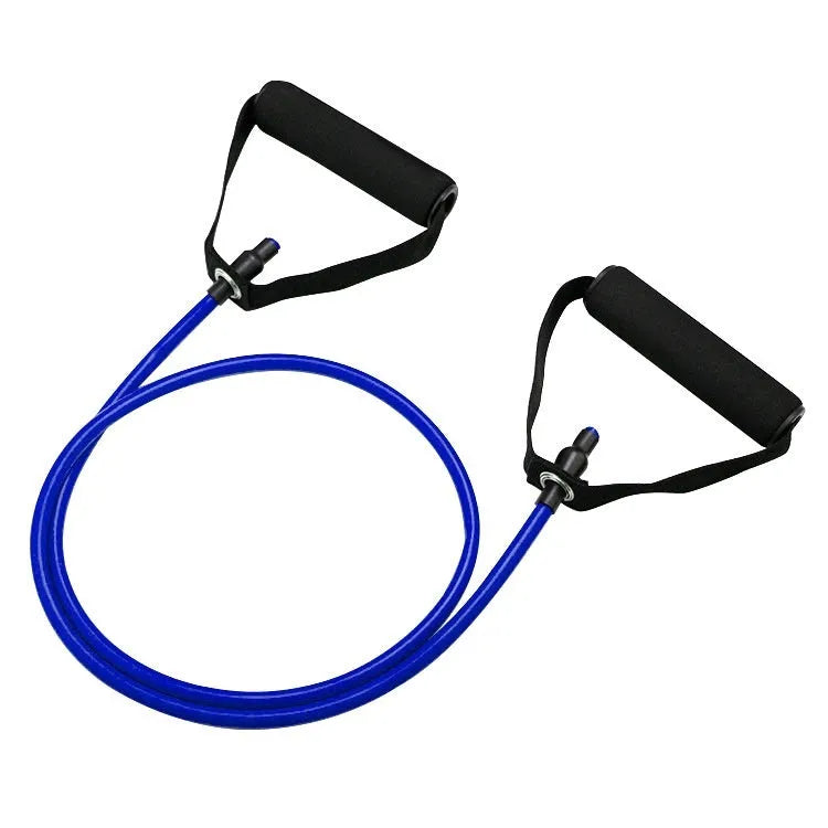 Yellow, green, red, blue, and black TPE chest expander tension rope for adjustable fitness training.